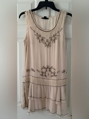 Forever 21 Cream Beaded Tiered Sleeveless Dress